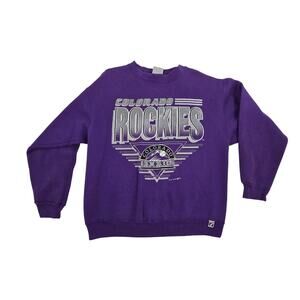 Vintage 1991 Colorado Rockies MLB Crew Neck Purple Sweater Size Large Baseball